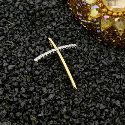 Image 2 of Two-tone gold pendant of a cross with diamonds; 0.13 ct.