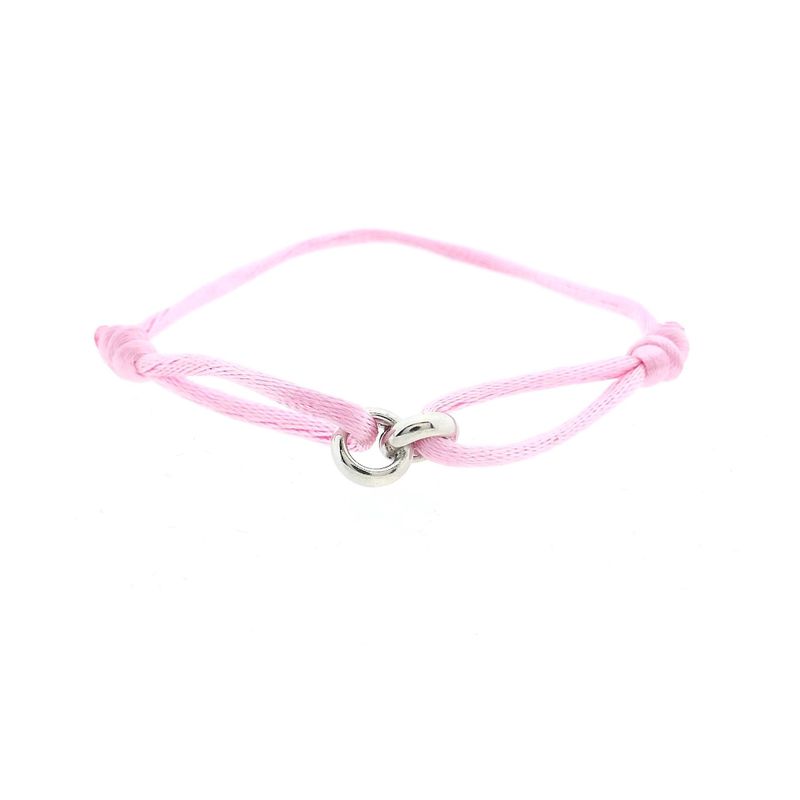 Image 1 of Forever Knots® Handmade Pink Satin Bracelet with Silver Chain