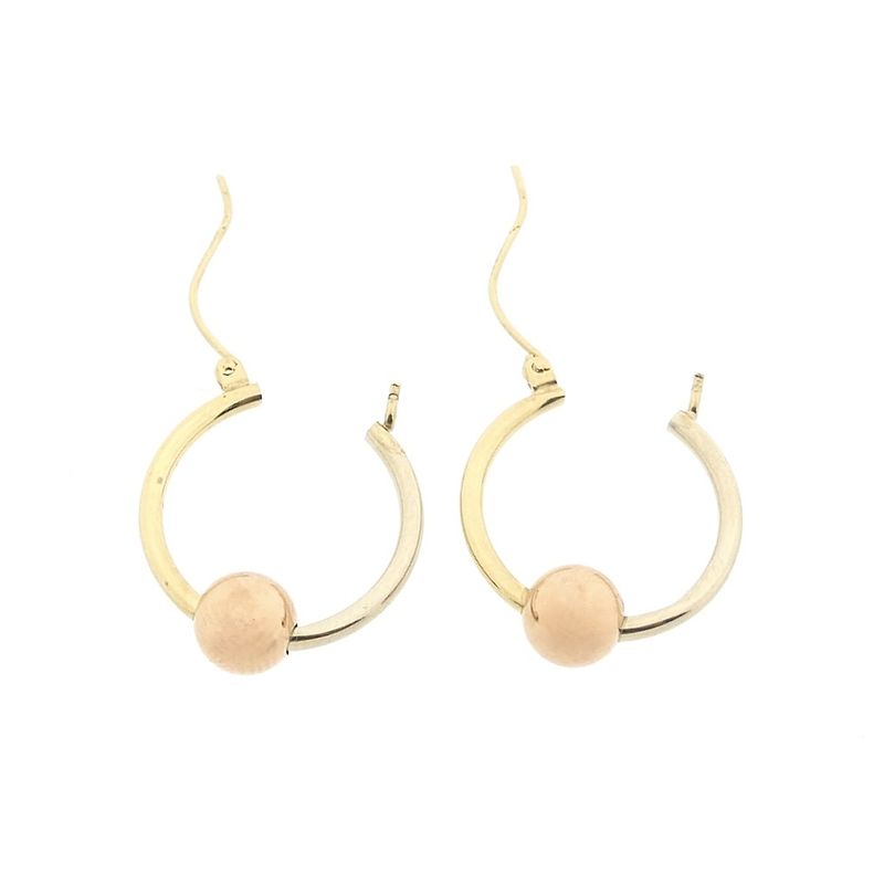 Image 5 of Tricolor gold earrings with a ball; Ø 16.5 mm