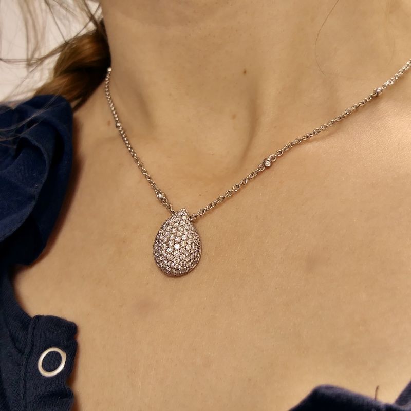 Image 7 of White gold necklace with fixed pendant and diamonds; approx. 2.10 ct.