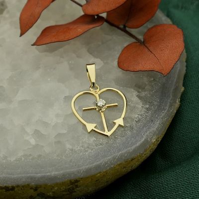 Image 2 of Gold pendant; Faith, hope, and love with diamond | 0.01 ct.