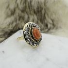 Image 8 of Gold and silver ring with blood coral, mother of pearl and diamond; 0.02 ct.