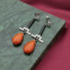 Image 3 of White gold stud earrings with onyx, blood coral and diamond 0.17 ct.
