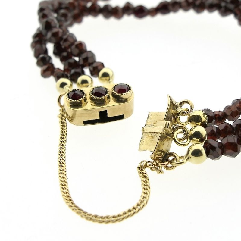 Image 8 of Antique garnet bead bracelet with gold decorative clasp; Antique