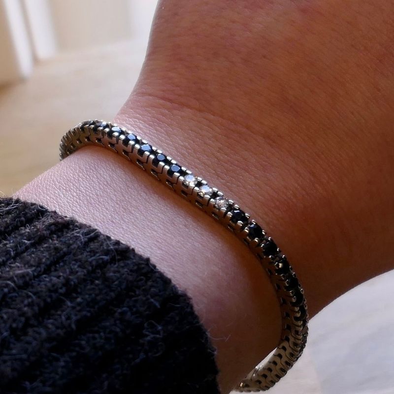 Image 6 of White Gold Tennis Bracelet with Sapphire and Diamonds; 1.12 ct.