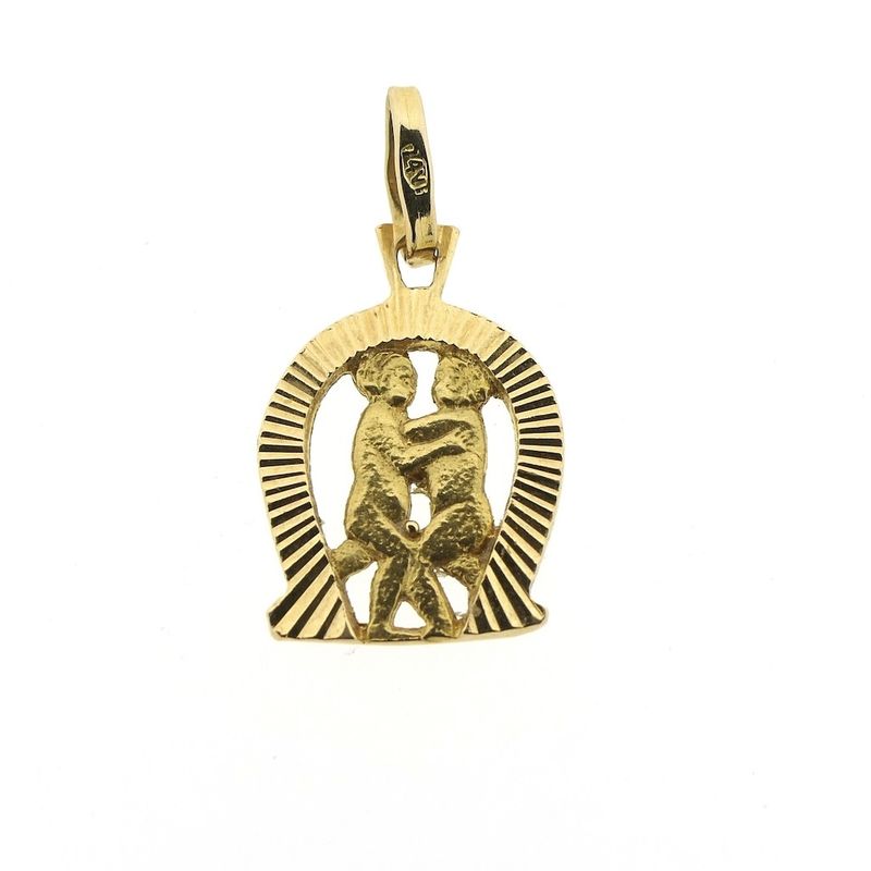 Image 1 of 18 kt gold pendant of the Gemini zodiac sign