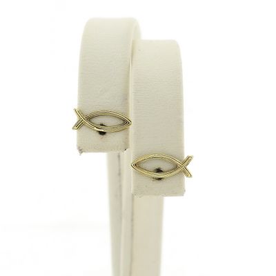 Image 1 of Golden stud earrings of an Ichthus fish