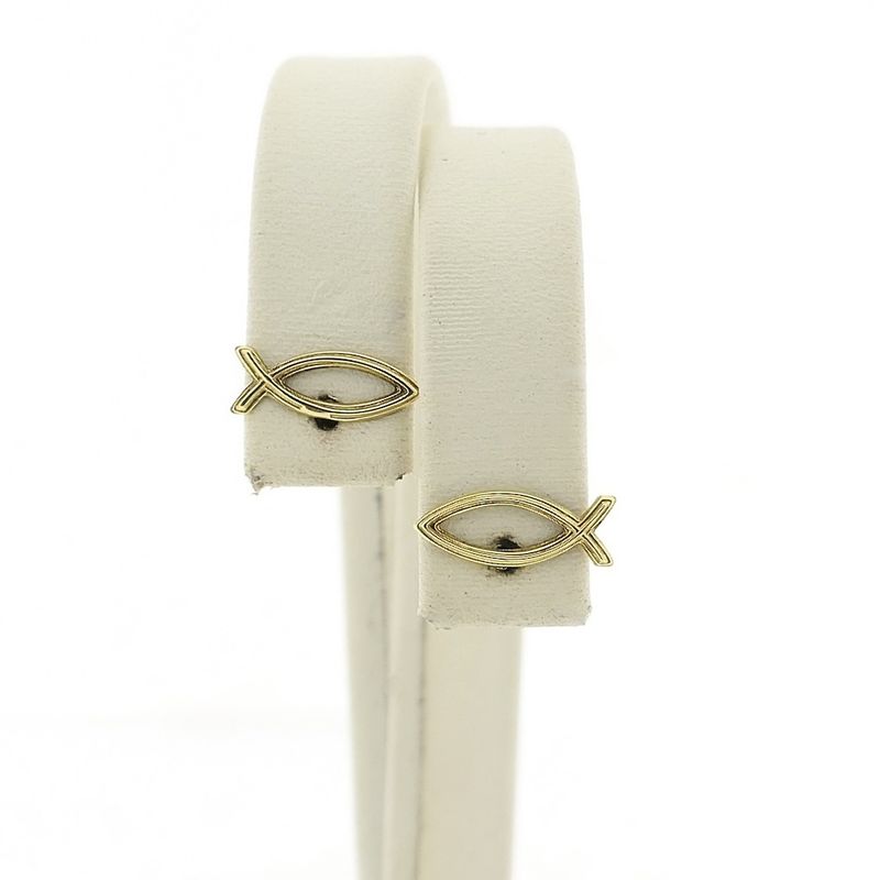 Image 1 of Golden stud earrings of an Ichthus fish