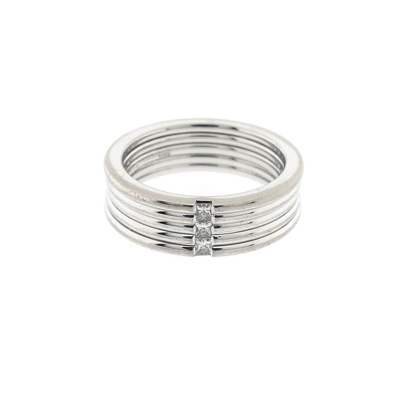 Image 3 of White Gold Ribbed Ring with Diamonds; 0.10 ct.