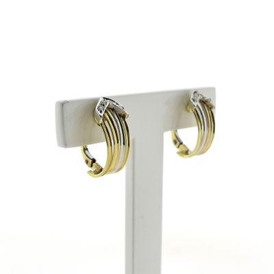 Image 2 of Tricolor gold stud earrings with diamond; 0.04 ct.