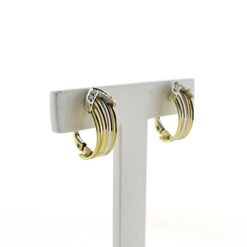 Image 2 of Tricolor gold stud earrings with diamond; 0.04 ct.