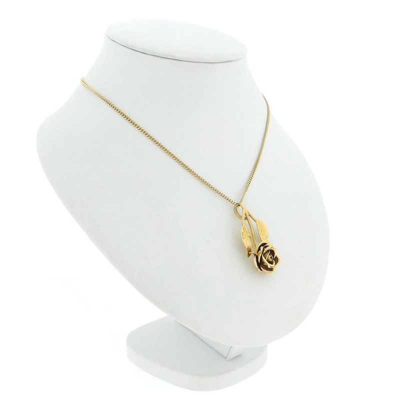 Image 4 of Vintage gold pendant of a rose with leaves