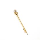 Image 3 of Gold long brooch with pearl and diamonds; 0.055 ct.
