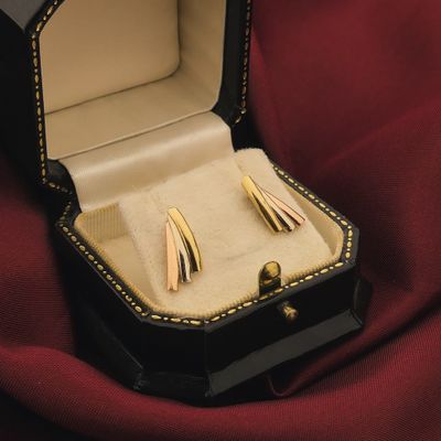 Image 2 of Tricolor gold stud earrings