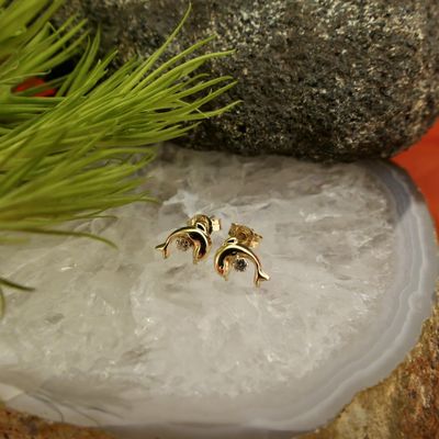 Image 2 of Gold dolphin stud earrings with zirconia