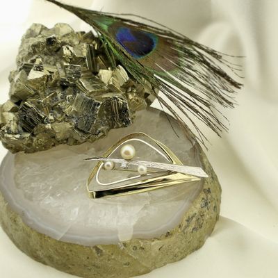 Image 2 of Two-tone gold fantasy brooch with pearl and diamond; 0.03 ct.