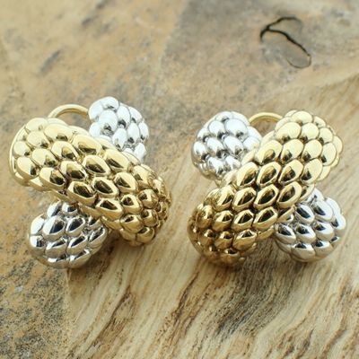 Two-tone gold Novecento mesh stud earrings; FOPE Image 2 of Two-tone gold Novecento mesh stud earrings; FOPE