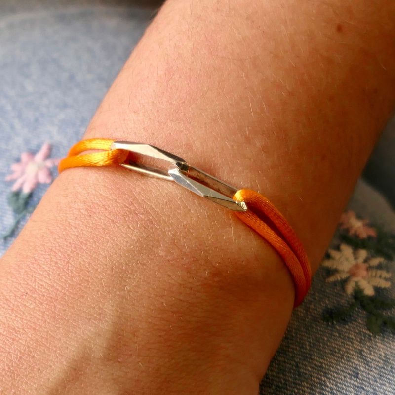 Image 2 of Forever Knots® Handmade Orange Satin Bracelet with Silver Link