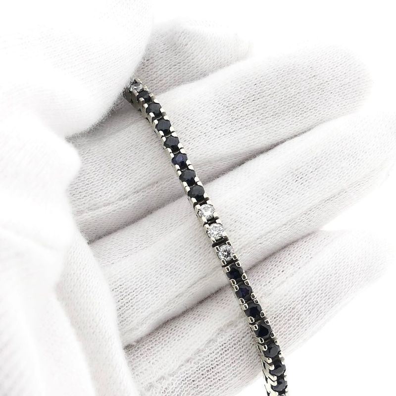 Image 5 of White Gold Tennis Bracelet with Sapphire and Diamonds; 1.12 ct.