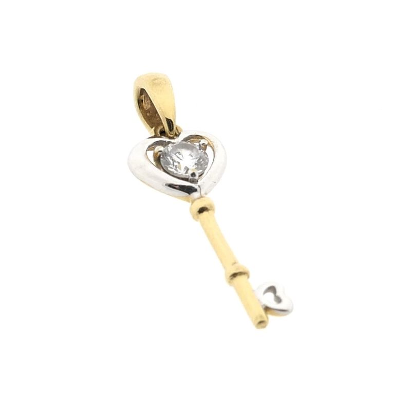 Image 4 of Two-tone gold pendant of a key with zirconia