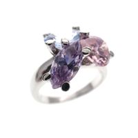 Silver cluster ring with large pastel zirconias