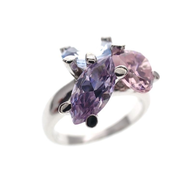 Image 1 of Silver cluster ring with large pastel zirconias