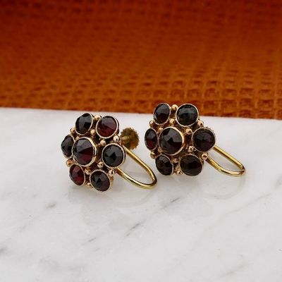 Image 2 of Vintage Gold Clip-On Earrings with Garnet