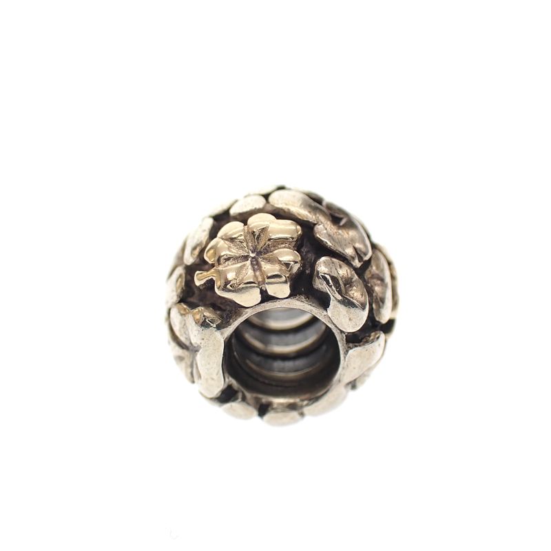 Image 4 of Pandora charm; Silver with gold; Golden Clover