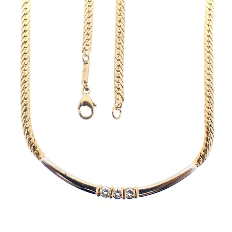 Image 7 of Two-tone gourmet link necklace with diamond pendant; 0.21 ct. | 41.5 cm