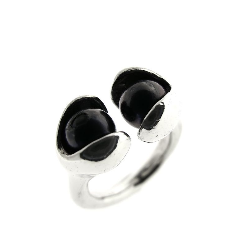 Image 1 of Silver ring from Israel with black pearls