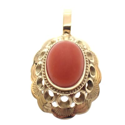 Image 1 of Gold pendant with blood coral | Vintage/antique
