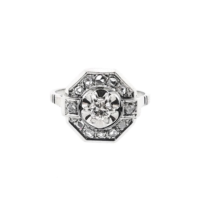 Image 3 of Antique White Gold Diamond Ring; 0.27 ct.