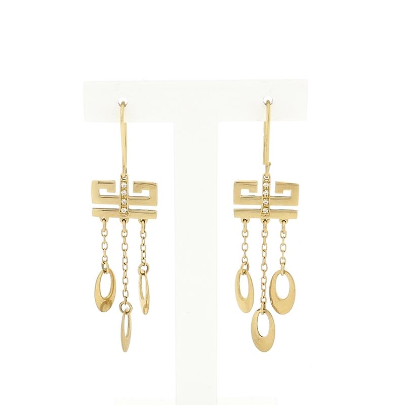 Image 1 of Gold Earrings with Meander and Charms