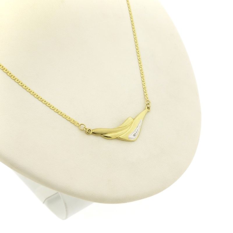 Image 3 of Two-tone gold necklace with fixed pendant and diamond; 0.005 ct.