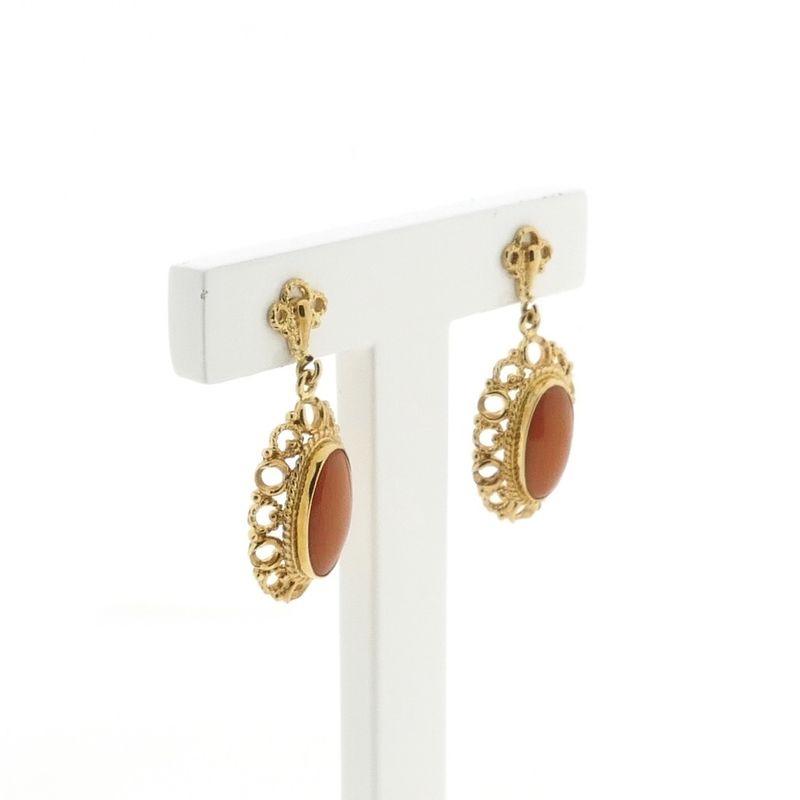 Image 3 of Gold earrings with red coral | Antique