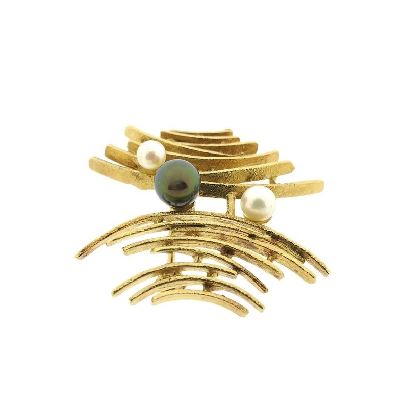 Image 6 of 60's Gold cultured pearl brooch | Tahiti