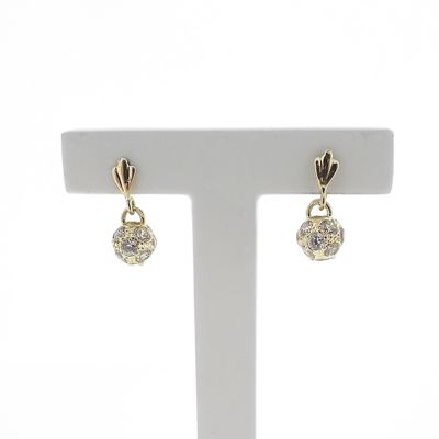Image 1 of Yellow gold earrings with a ball pendant; zirconia