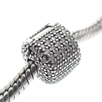 Pandora clip charm; Silver; Pavé Image 2 of Pandora clip charm; Silver; Pavé
