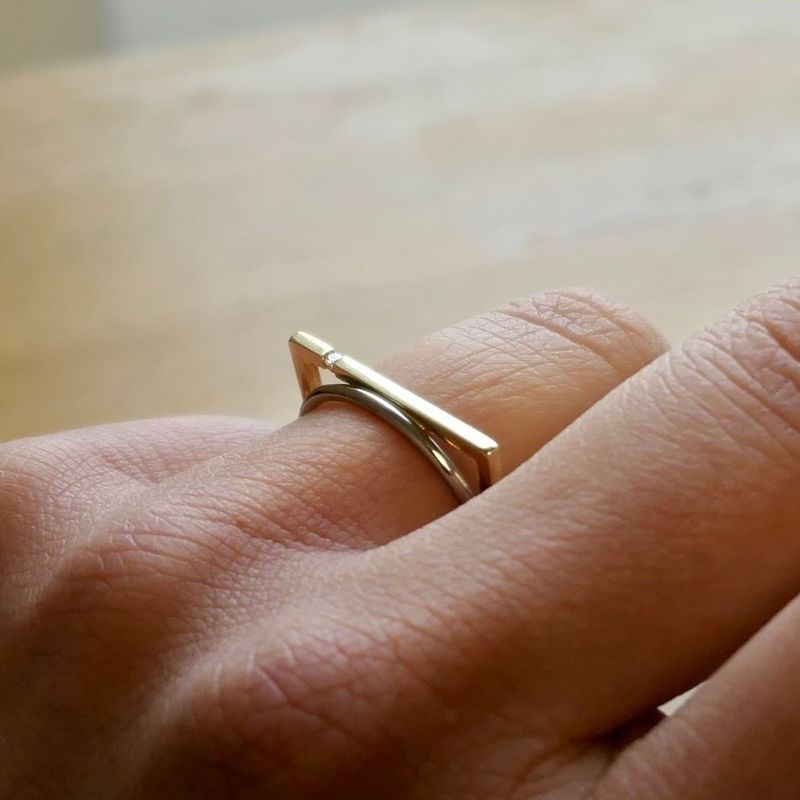 Image 10 of Two-tone gold abstract ring with diamond; 0.015 ct.