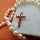 Image 2 of Vintage gold pendant of a cross with blood coral