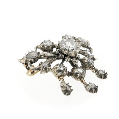 Image 2 of Silver brooch set with rose-cut diamonds