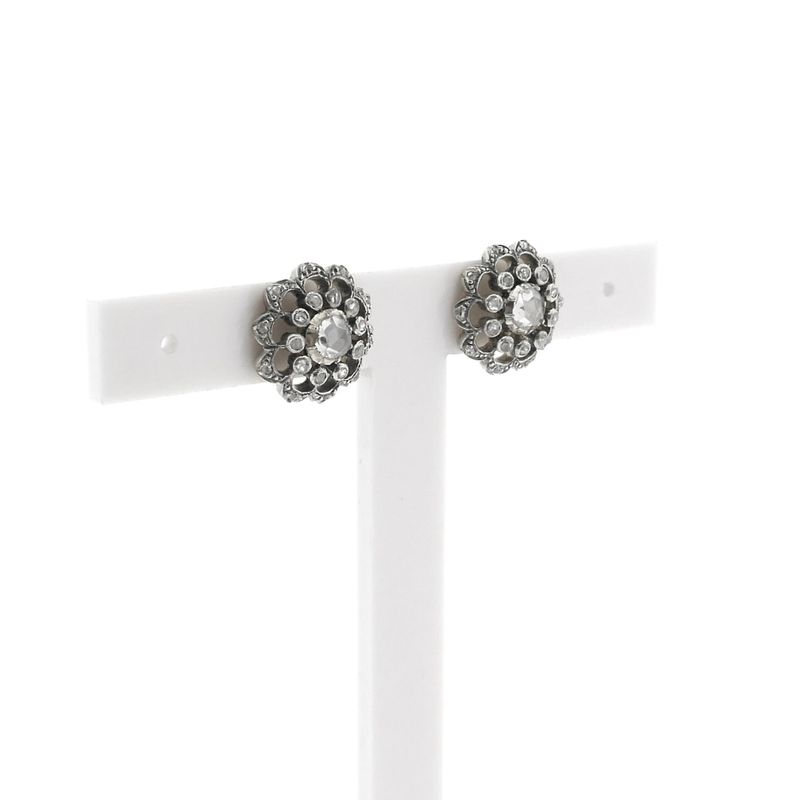 Image 3 of Victorian gold and silver stud earrings with diamonds; Approx. 0.40 ct.
