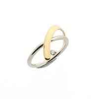 Bicolor Gold Ring with 0.06 ct Diamond; 14K; Size 17.5
