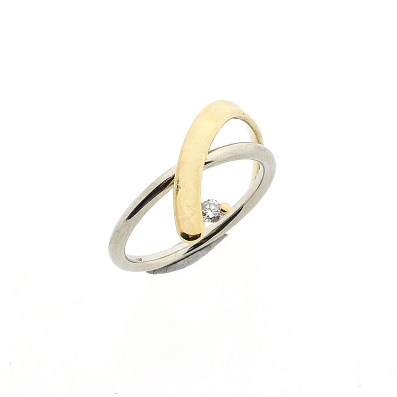 Image 1 of Bicolor Gold Ring with 0.06 ct Diamond; 14K; Size 17.5