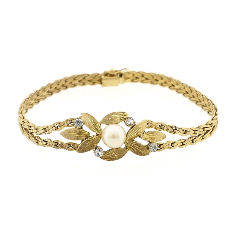 Image 4 of 8 Karat Floral Bracelet with Cultured Pearl and Zirconia