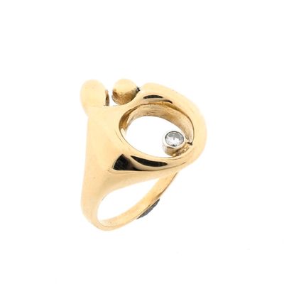 Golden mother-child ring with diamond; 0.06 ct. Image 1 of Golden mother-child ring with diamond; 0.06 ct.