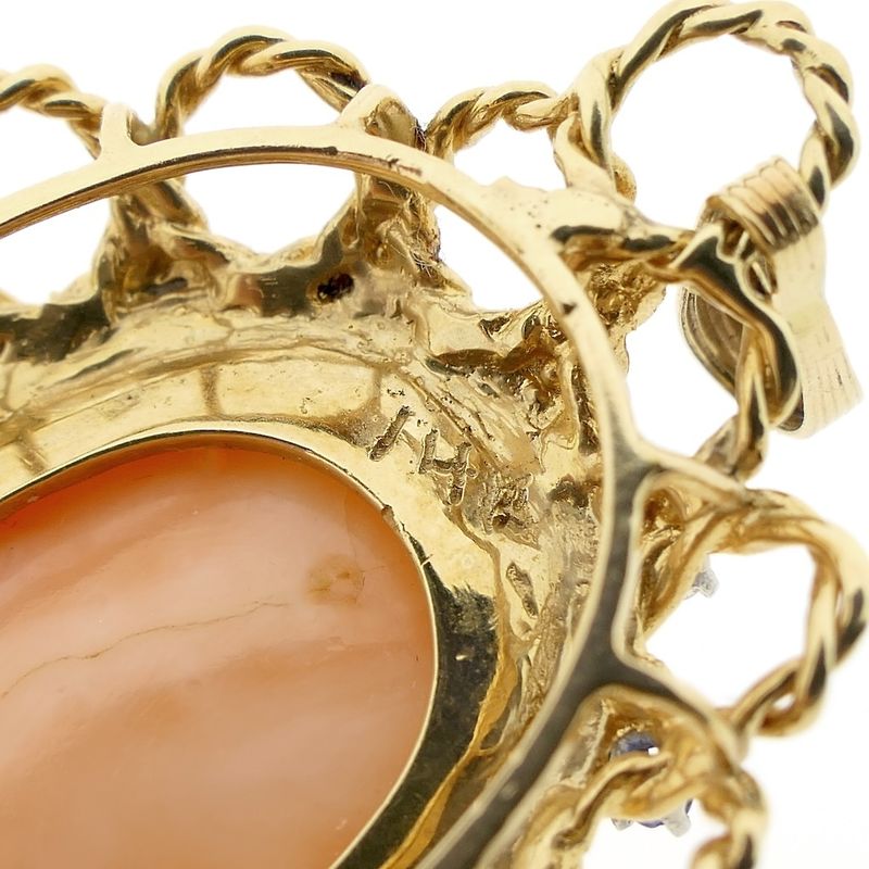 Image 7 of Antique gold pendant with cameo, sapphire and diamonds; 0.21 ct.