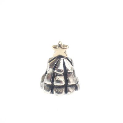 Image 1 of Pandora charm; Silver with gold; Christmas tree