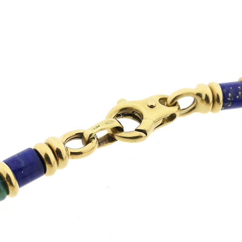 Afbeelding 3 van Gouden armband met lapis lazuli en malachiet | 19,5 cm
