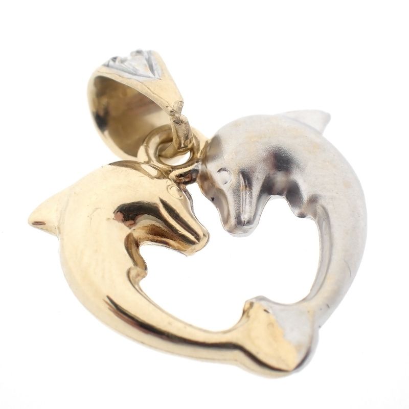 Image 7 of Two-tone gold pendant of two dolphins with diamond | 0.005 ct.